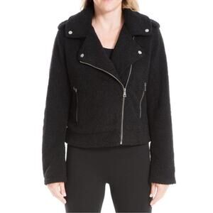 Max Studio Faux Shearling Black Teddy Moto Jacket Size Large